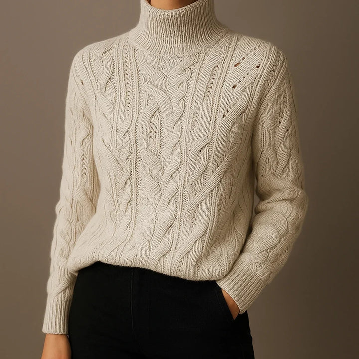Women's Cable Knit Turtleneck Cashmere Sweater