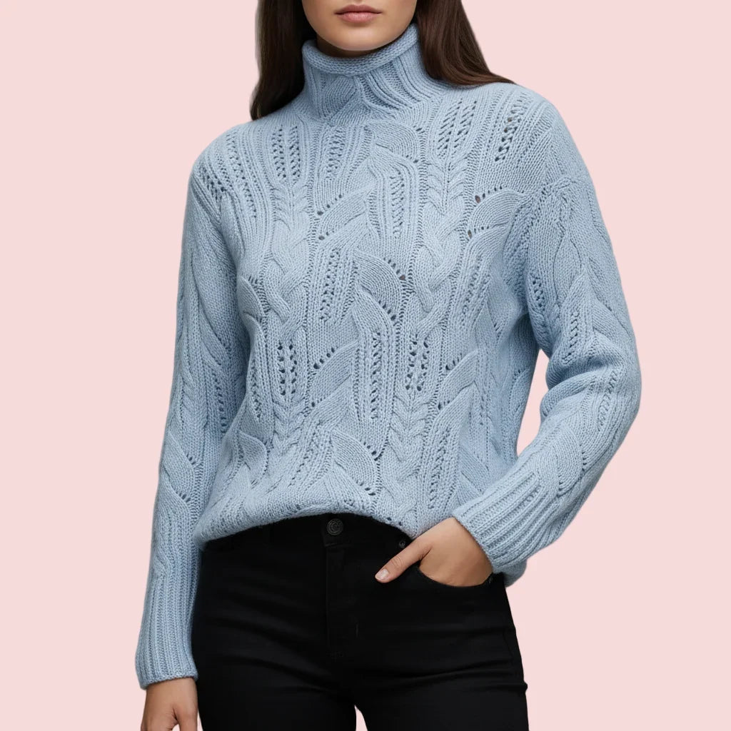 Women's Cable Knit Turtleneck Cashmere Sweater