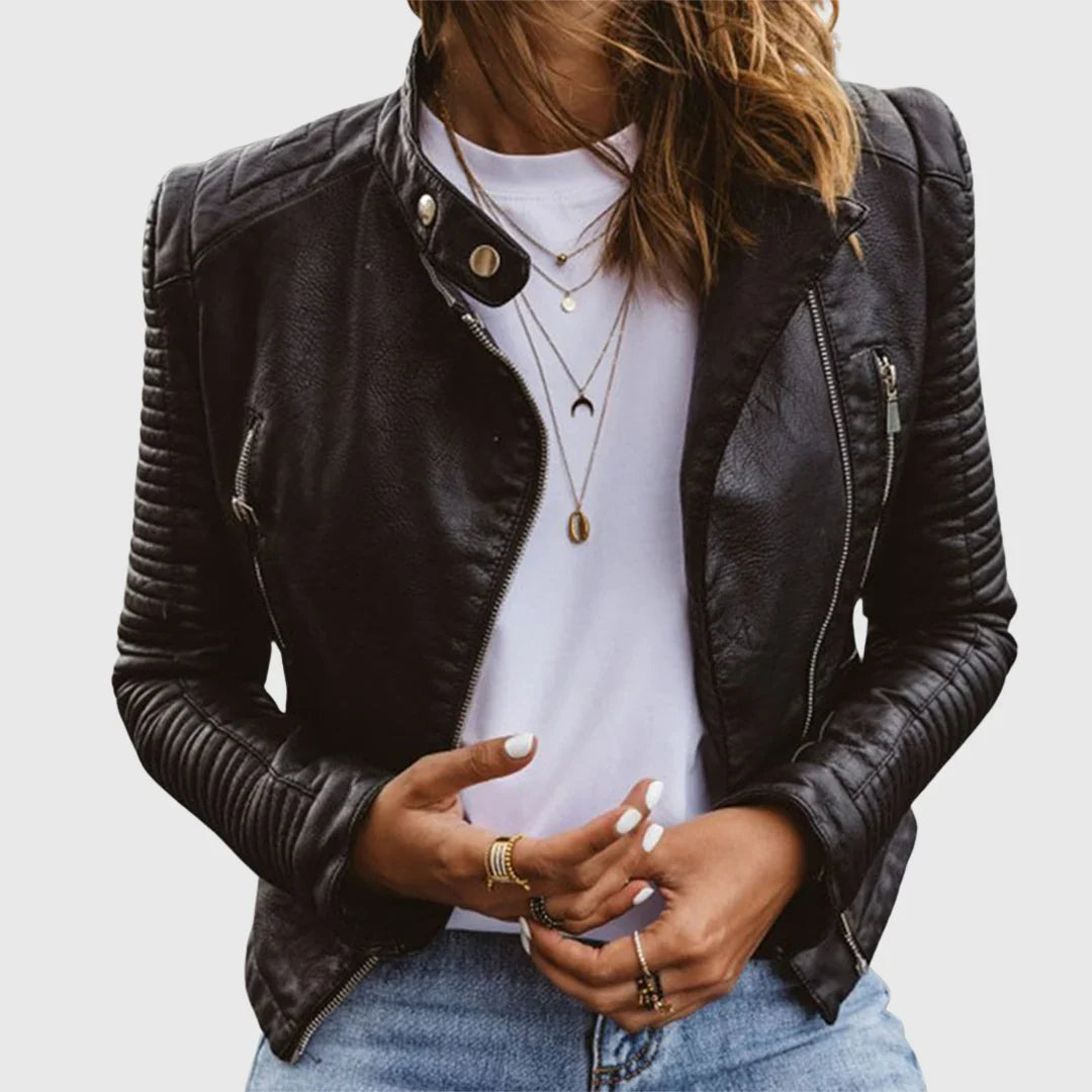 Veste biker femme matelassée en cuir