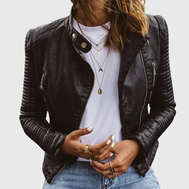 Veste biker femme matelassée en cuir
