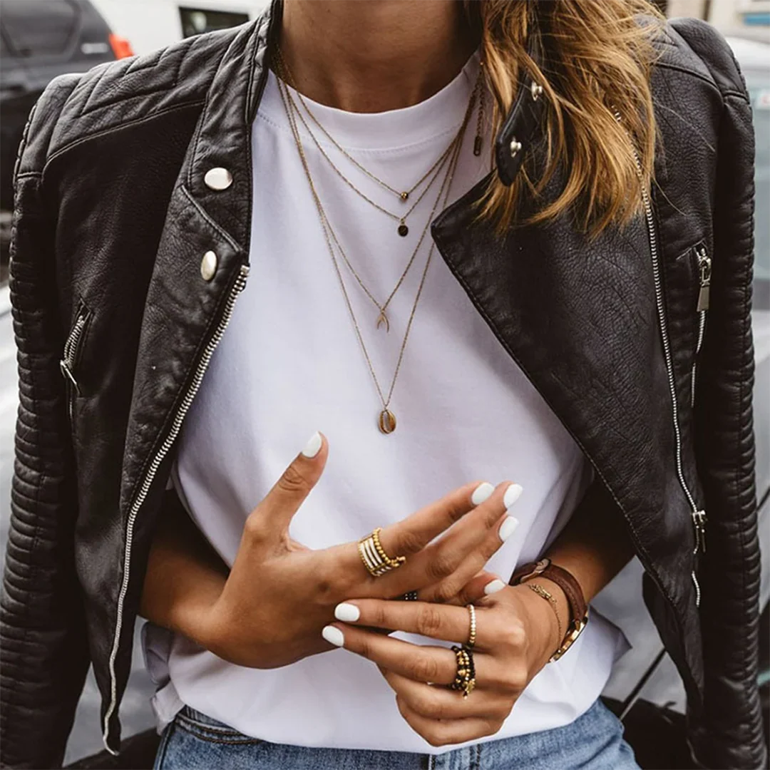 Veste biker femme matelassée en cuir