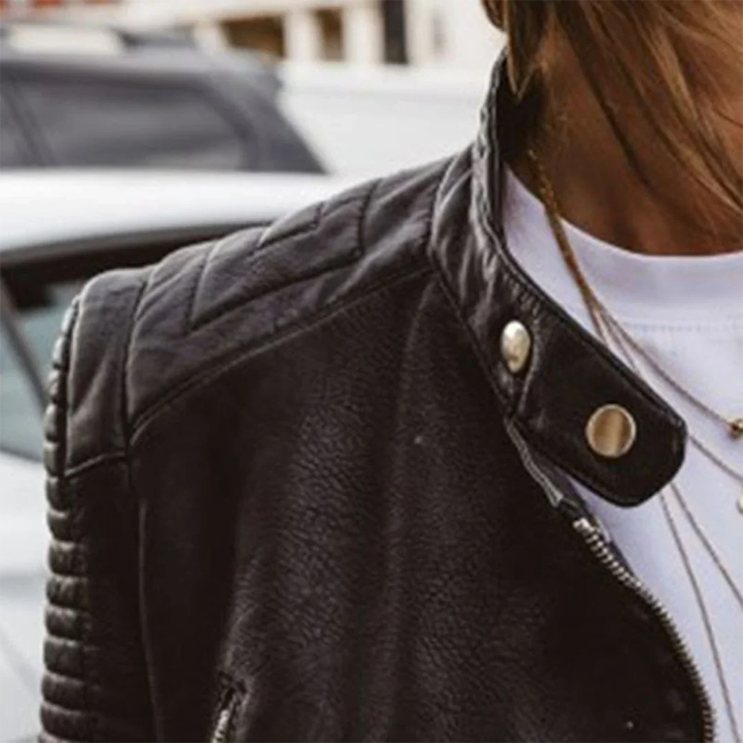 Veste biker femme matelassée en cuir