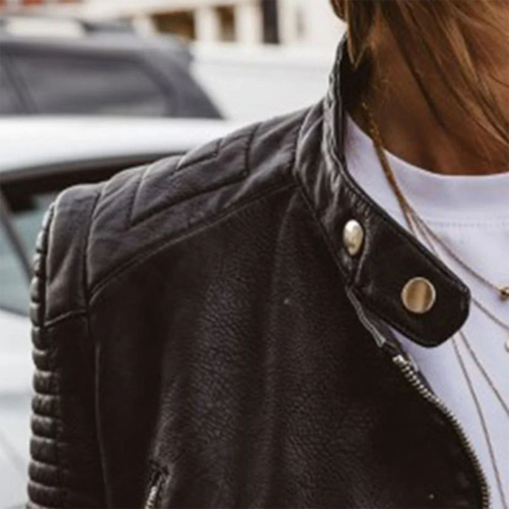 Veste biker femme matelassée en cuir