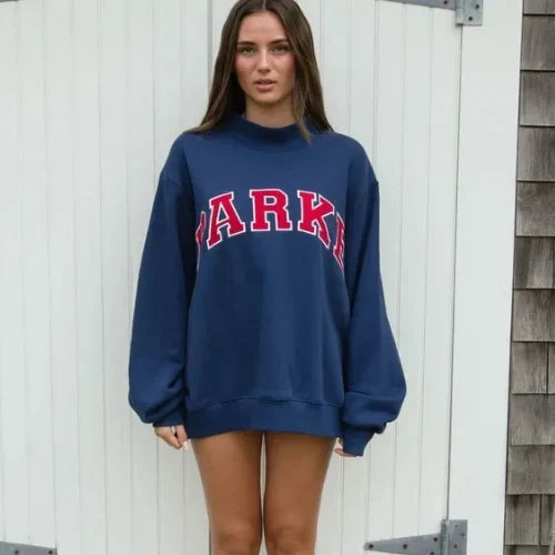 Women's Oversized Crewneck Sweatshirt with Varsity Letter Print