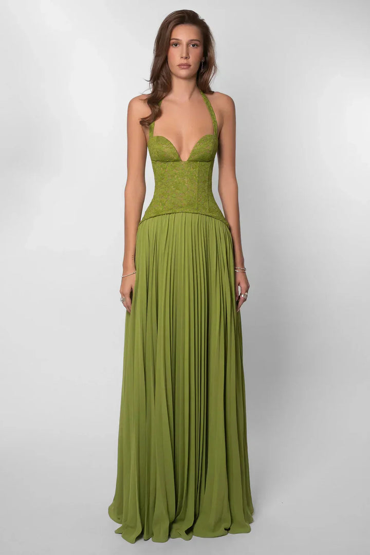 Bella | Vestido maxi plisado con corsé para mujer, ideal para invitadas de boda