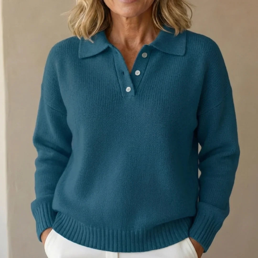 Women's Knit Collared Long Sleeve Polo Sweater