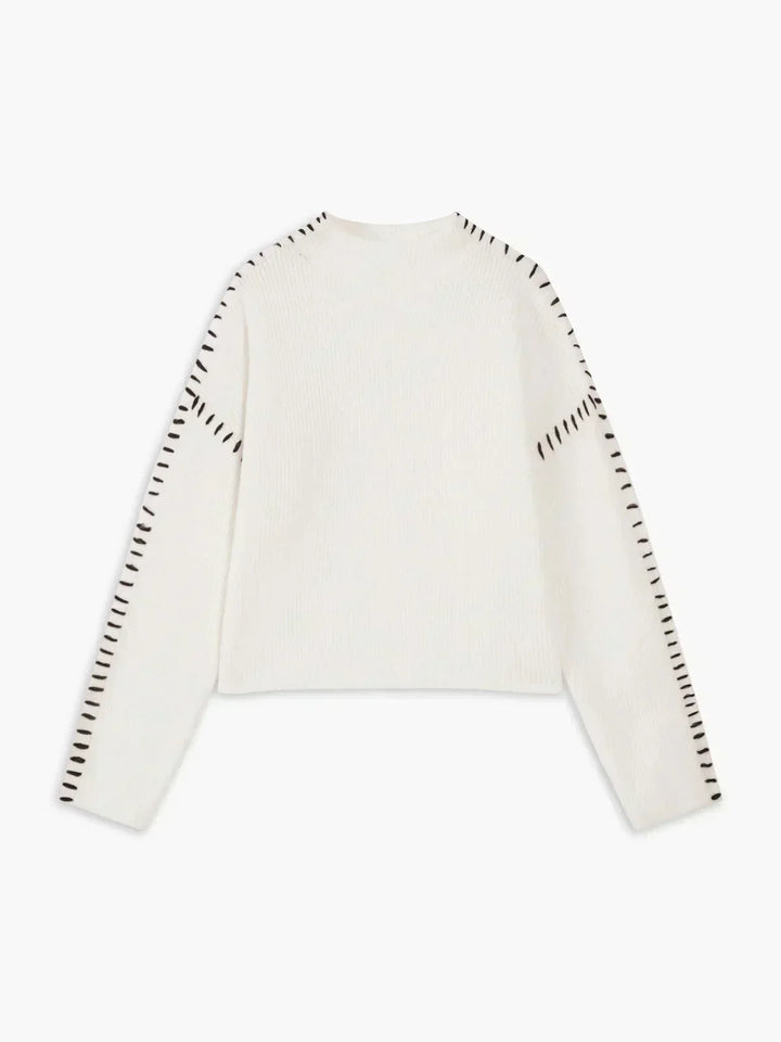 Women's Oversized Mock Neck Sweater with Whipstitch Detail