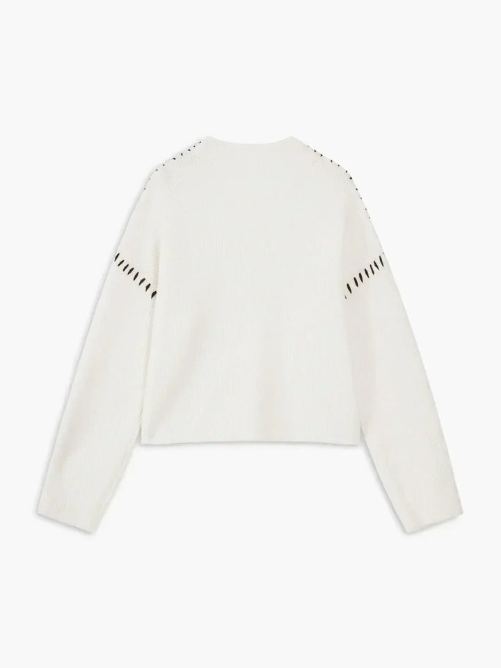 Women's Oversized Mock Neck Sweater with Whipstitch Detail
