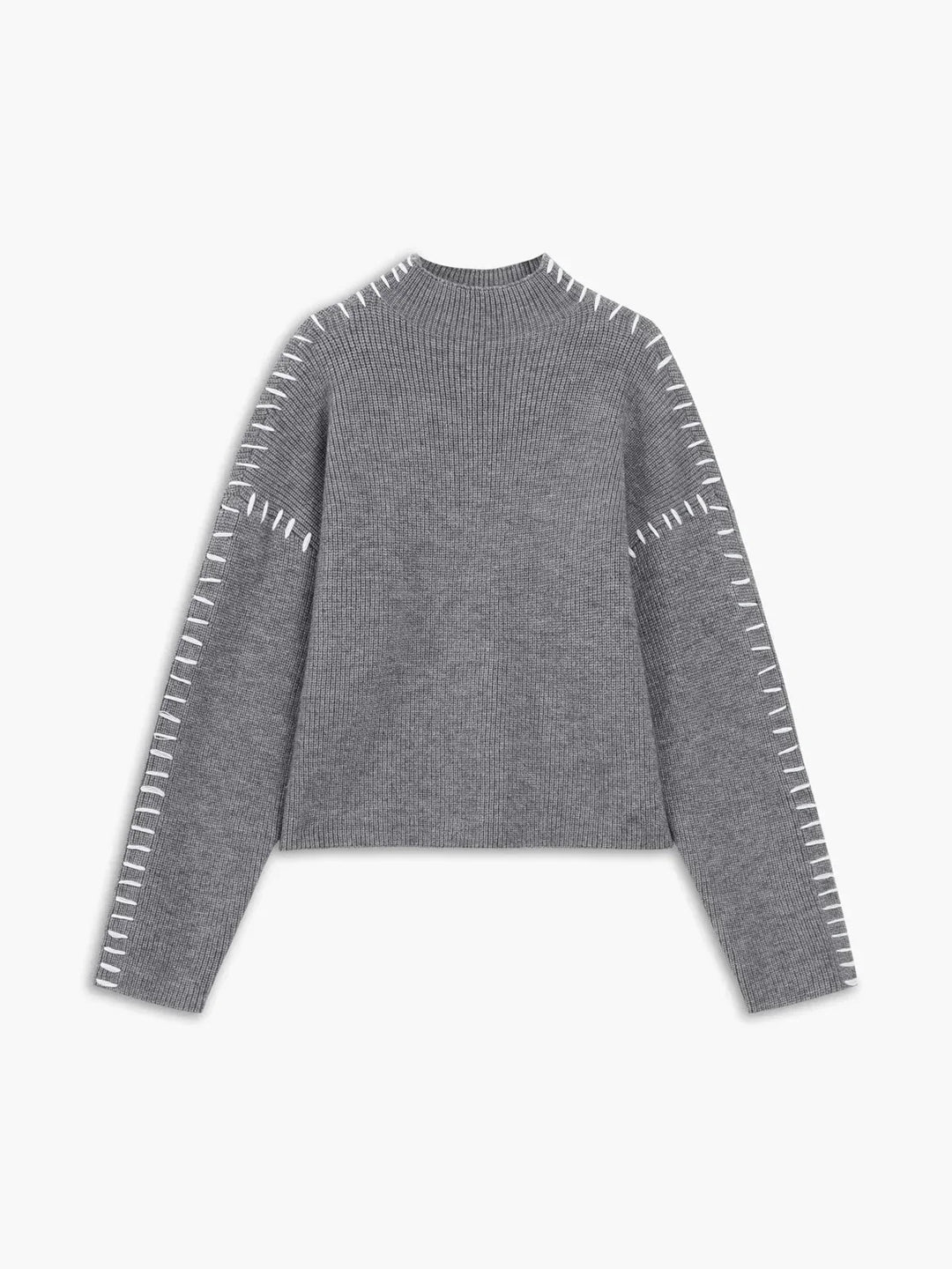 Women's Oversized Mock Neck Sweater with Whipstitch Detail