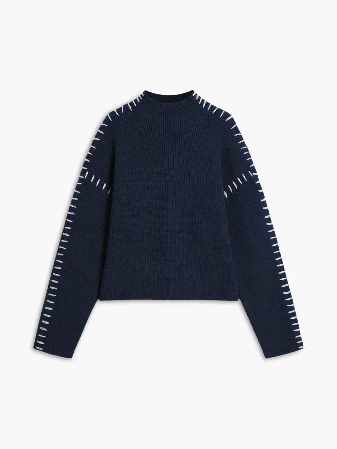 Women's Oversized Mock Neck Sweater with Whipstitch Detail