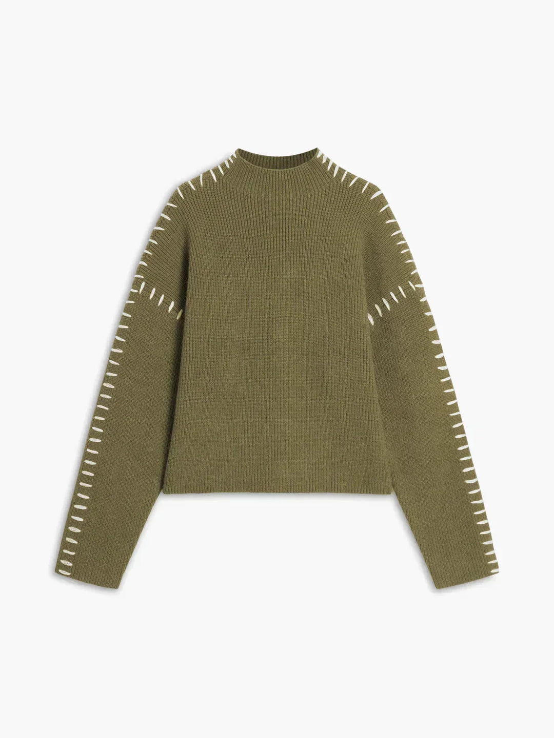 Women's Oversized Mock Neck Sweater with Whipstitch Detail