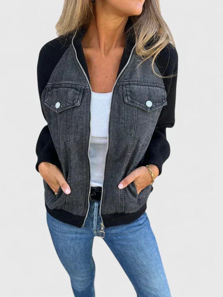 Giacca bomber varsity da donna in denim, modello baseball