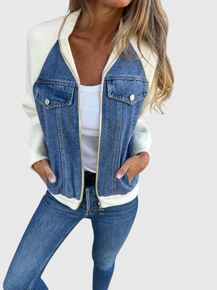 Giacca bomber varsity da donna in denim, modello baseball