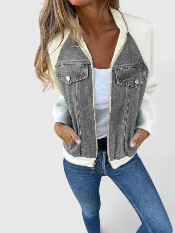 Giacca bomber varsity da donna in denim, modello baseball