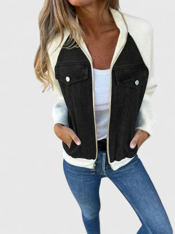 Giacca bomber varsity da donna in denim, modello baseball