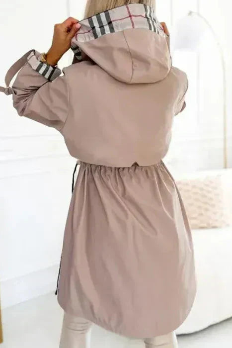 Giacca da donna con cappuccio, impermeabile alle intemperie e fodera scozzese