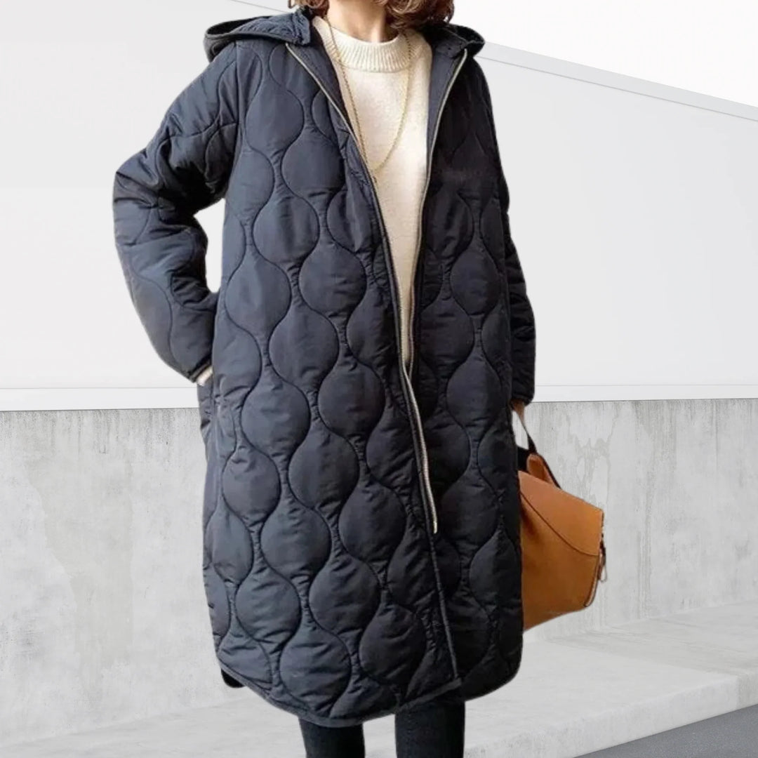 Abrigo de invierno largo acolchado con capucha para mujer