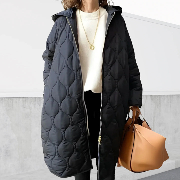 Abrigo de invierno largo acolchado con capucha para mujer