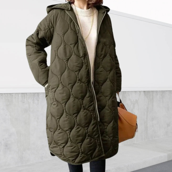 Abrigo de invierno largo acolchado con capucha para mujer