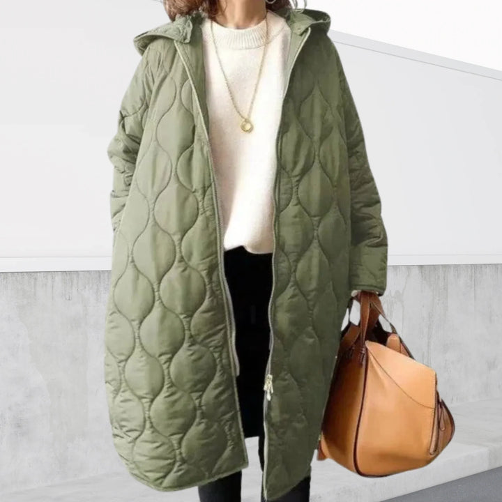 Abrigo de invierno largo acolchado con capucha para mujer