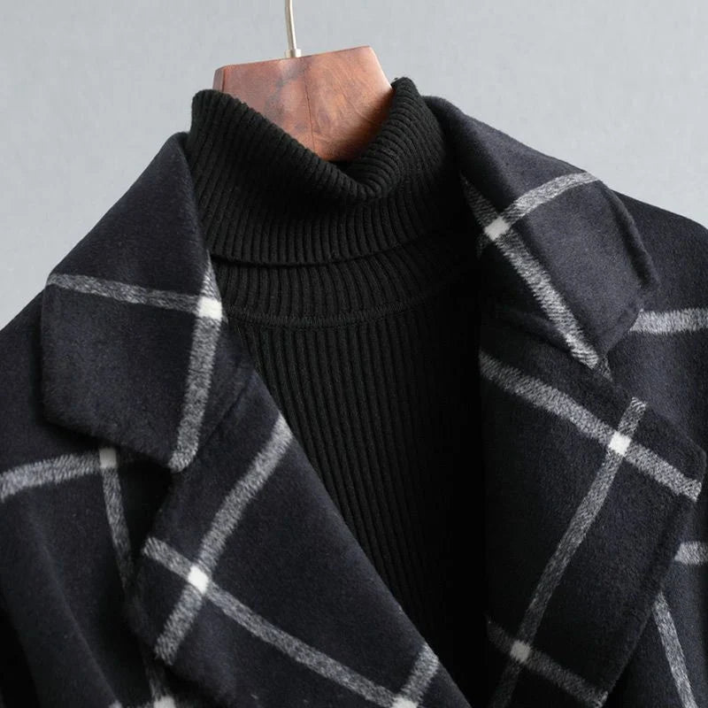 Women's Plaid Wool Coat with Single Button Lapel