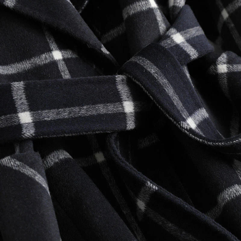 Women's Plaid Wool Coat with Single Button Lapel