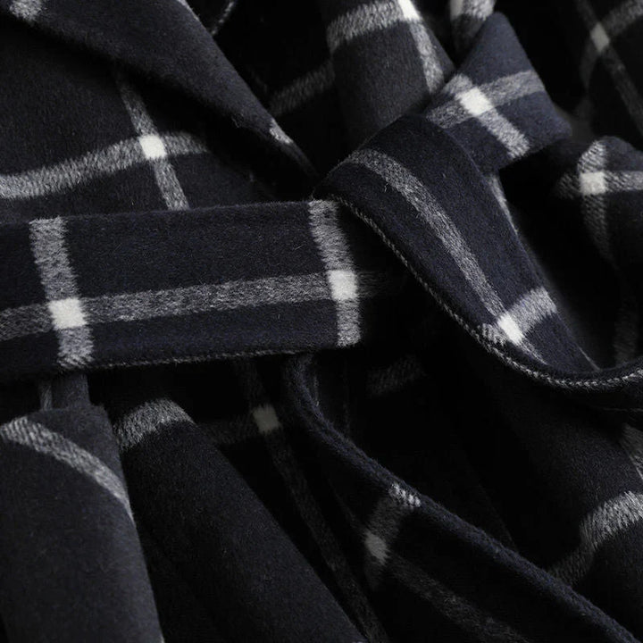 Women's Plaid Wool Coat with Single Button Lapel