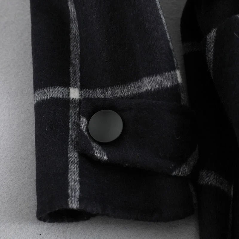 Women's Plaid Wool Coat with Single Button Lapel