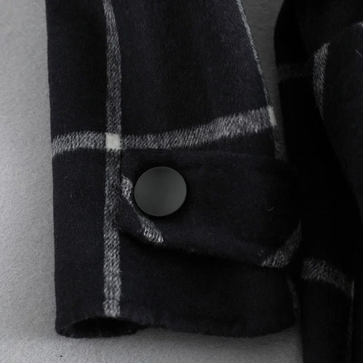 Women's Plaid Wool Coat with Single Button Lapel
