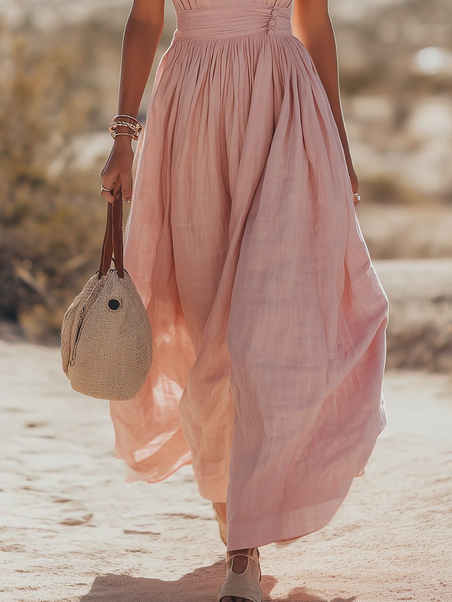 Phoebe | Kvinders Boheme Bomuld-Linned Halter Maxi Kjole