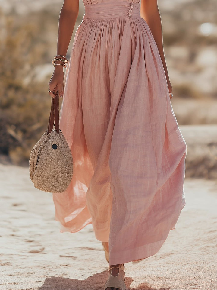 Phoebe | Kvinders Boheme Bomuld-Linned Halter Maxi Kjole