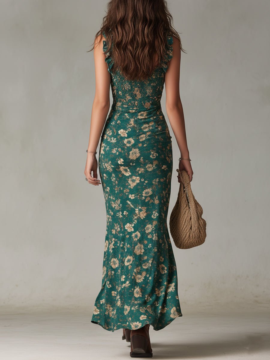 Isla | Kvinders boheme blomsterprint maxi-kjole med rynket sideslids