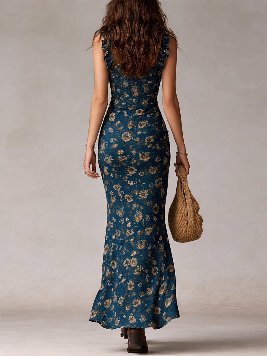 Isla | Kvinders boheme blomsterprint maxi-kjole med rynket sideslids