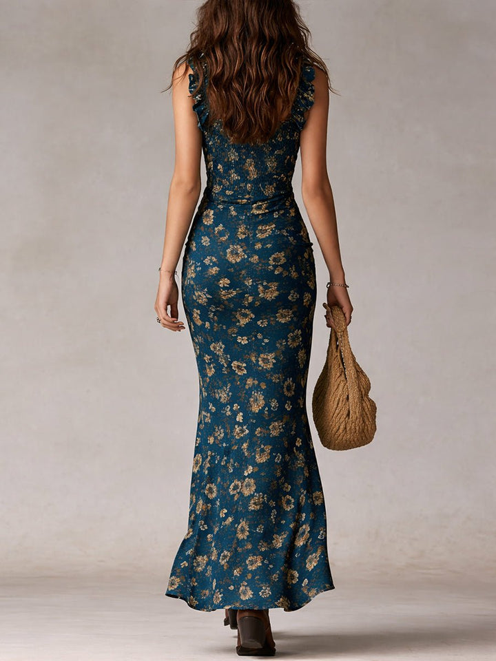 Isla | Kvinders boheme blomsterprint maxi-kjole med rynket sideslids