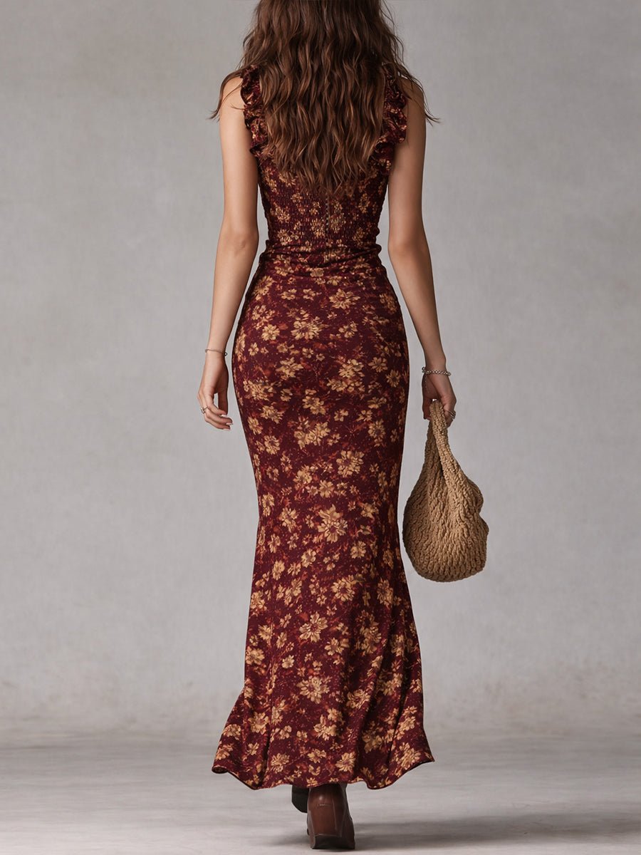 Isla | Kvinders boheme blomsterprint maxi-kjole med rynket sideslids