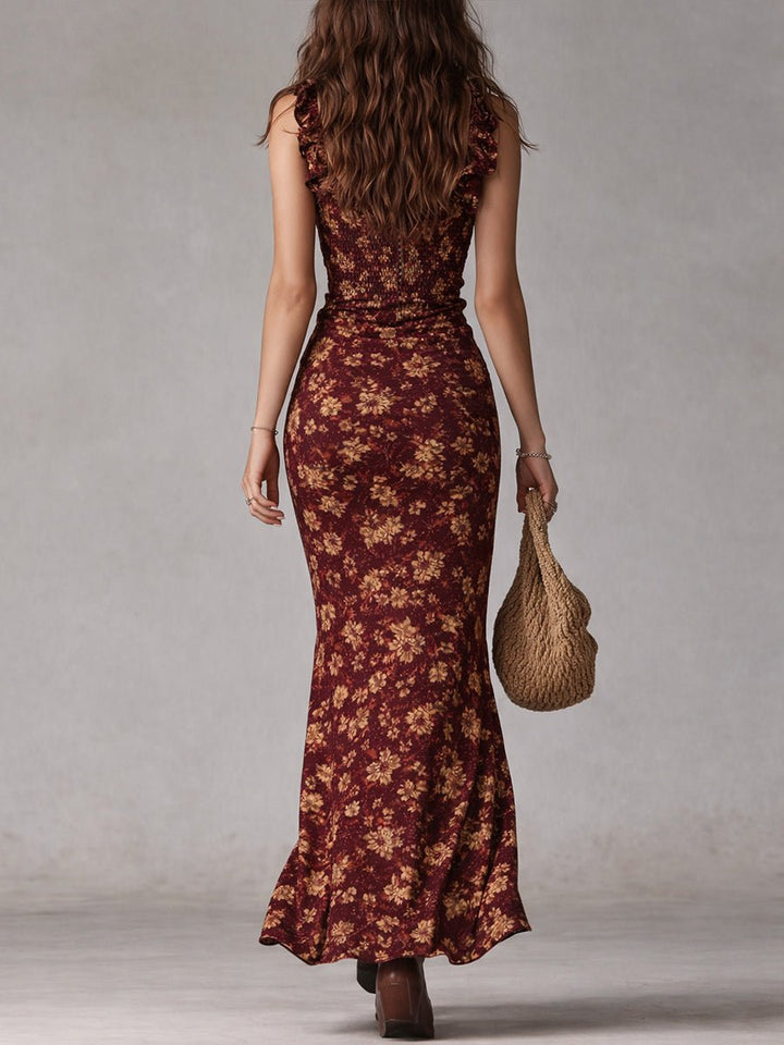 Isla | Kvinders boheme blomsterprint maxi-kjole med rynket sideslids