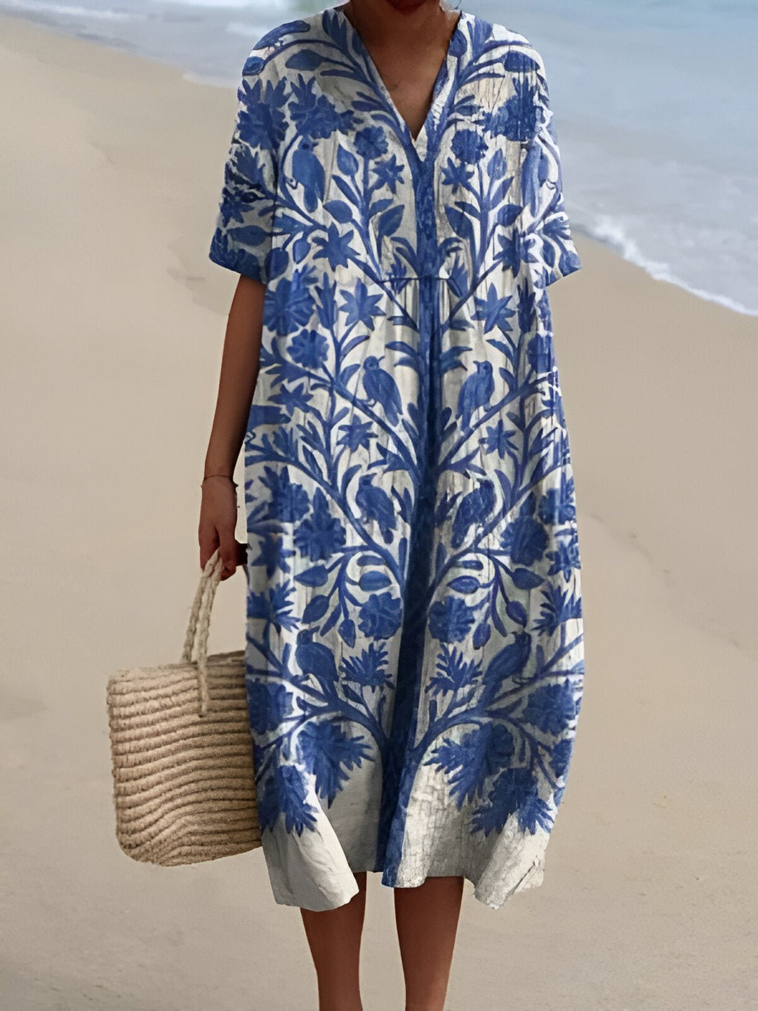 Florence | Damklänning i boho-stil med V-ringning och randigt midilängd