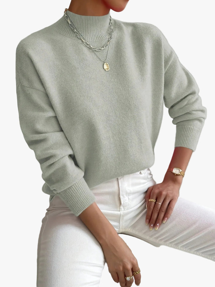 Women's Casual Turtleneck Knit Sweater with Ribbed Trim