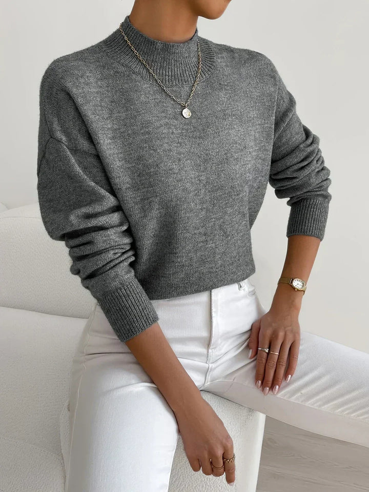 Women's Casual Turtleneck Knit Sweater with Ribbed Trim