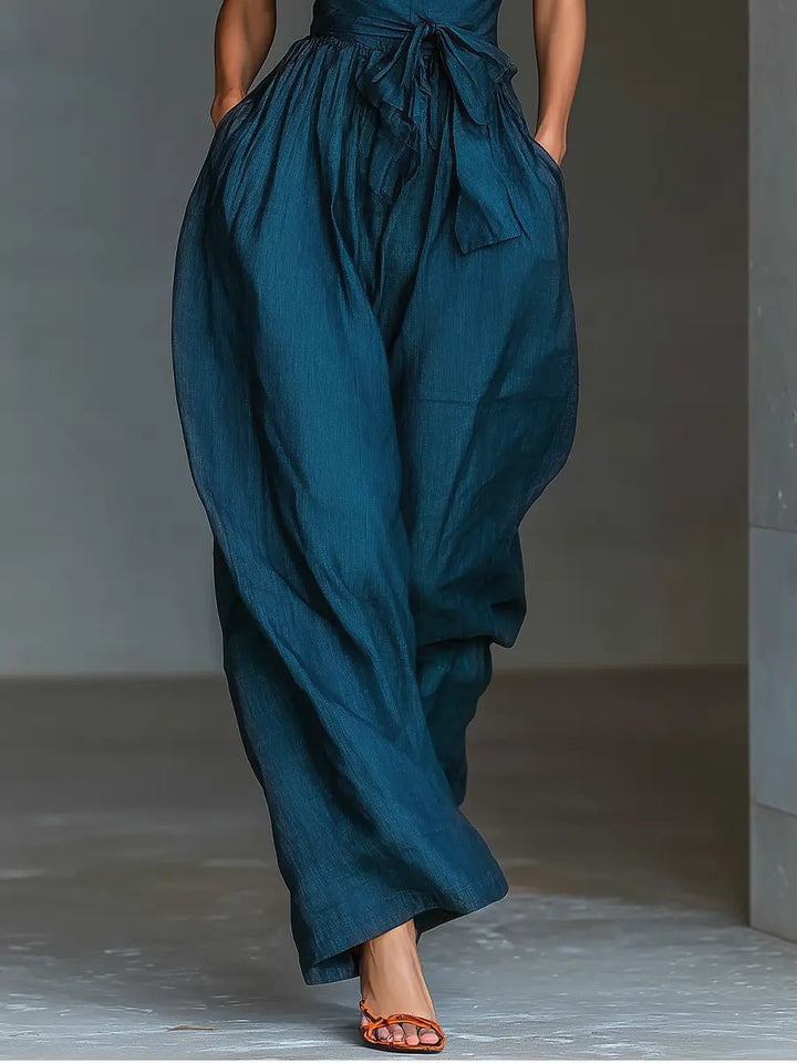 Scarlett | Women's Cross Halter Wide-Leg Linen Jumpsuit