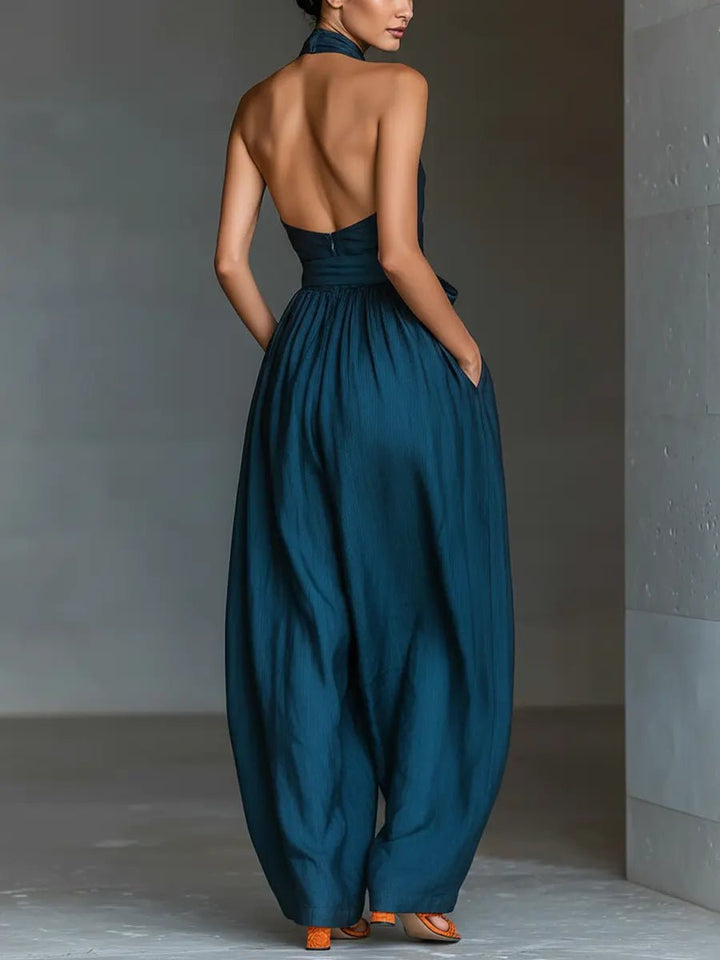 Scarlett | Women's Cross Halter Wide-Leg Linen Jumpsuit