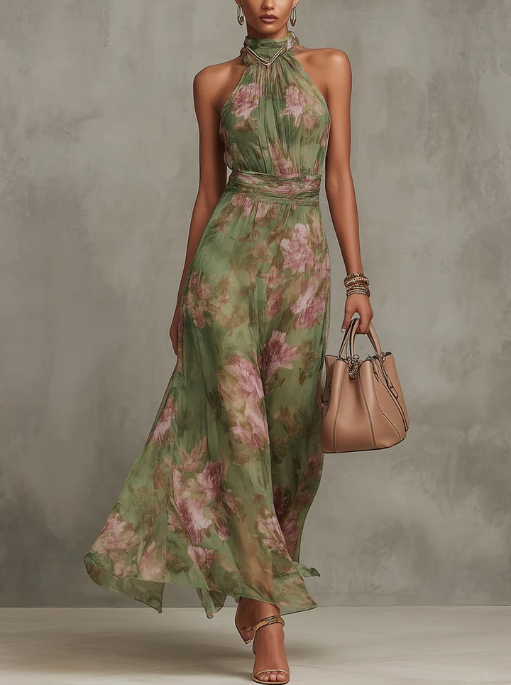 Lily | Vestido largo de mujer con cuello halter y estampado floral