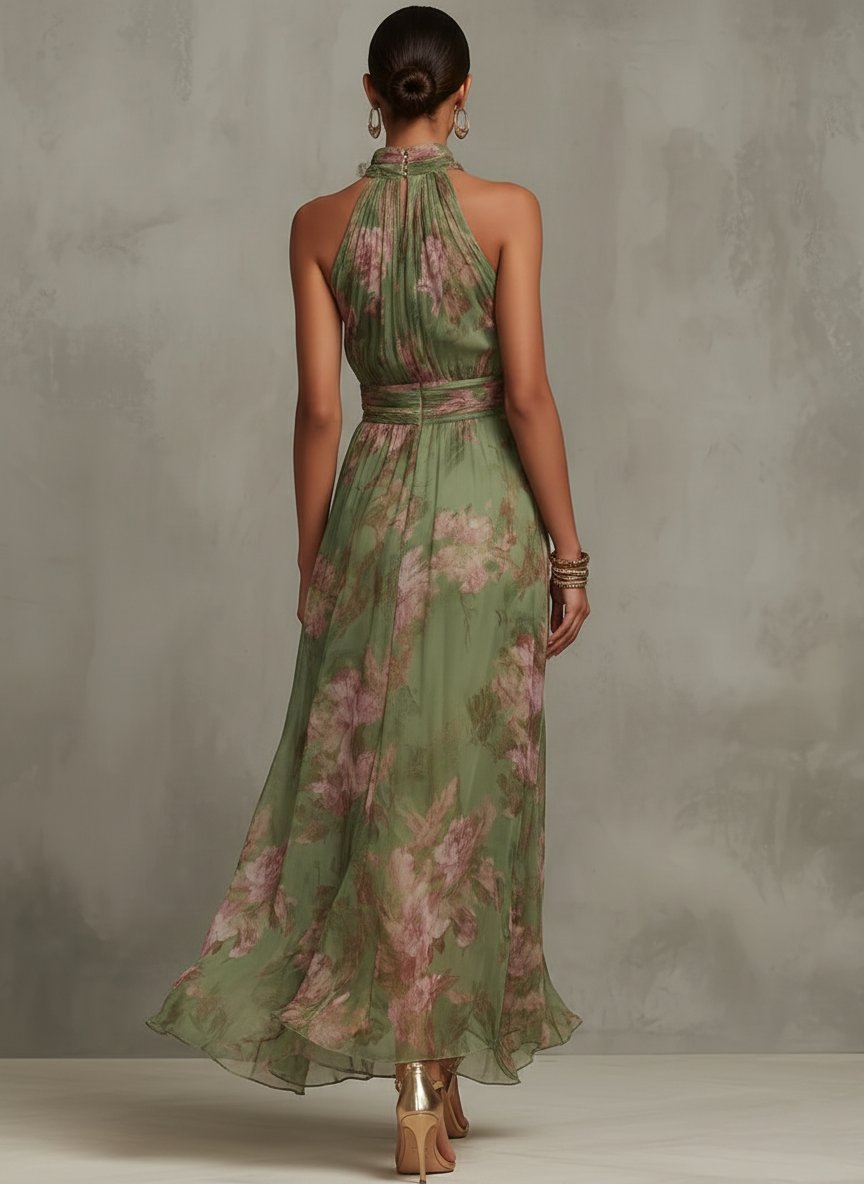 Lily | Vestido largo de mujer con cuello halter y estampado floral