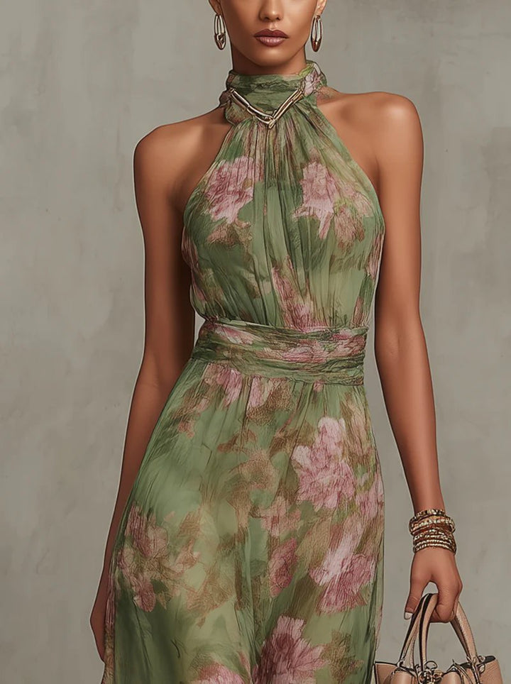 Lily | Vestido largo de mujer con cuello halter y estampado floral
