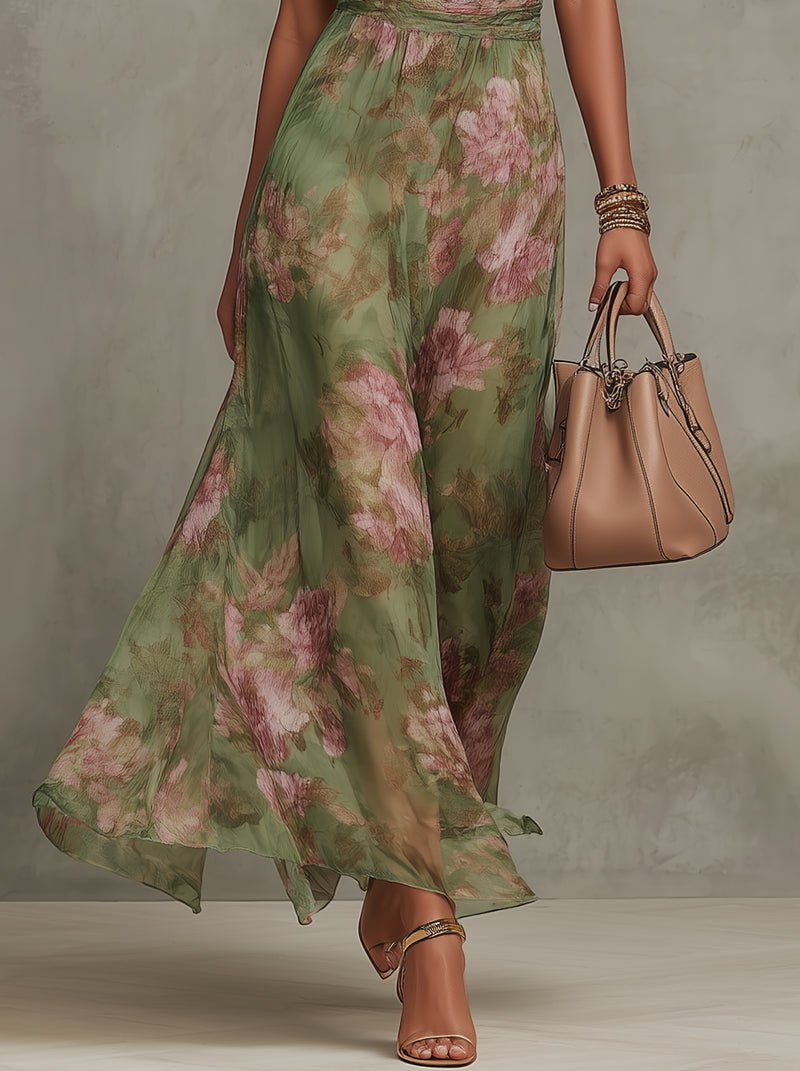 Lily | Vestido largo de mujer con cuello halter y estampado floral