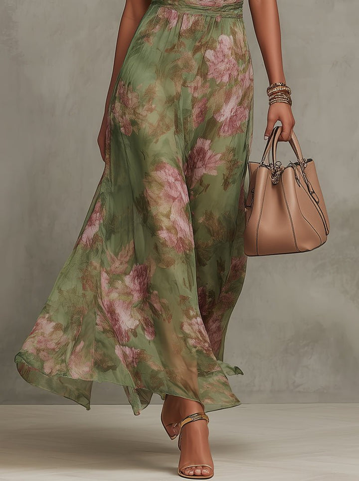 Lily | Vestido largo de mujer con cuello halter y estampado floral