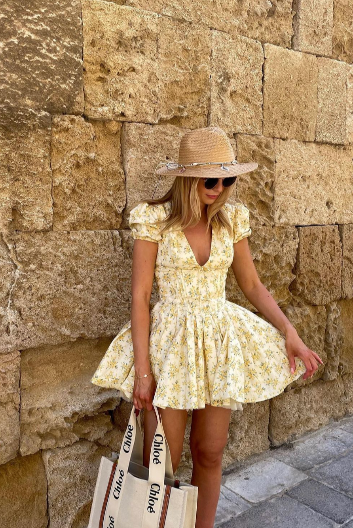 Gabriella | Women's Floral A-Line Puff Sleeve Mini Dress