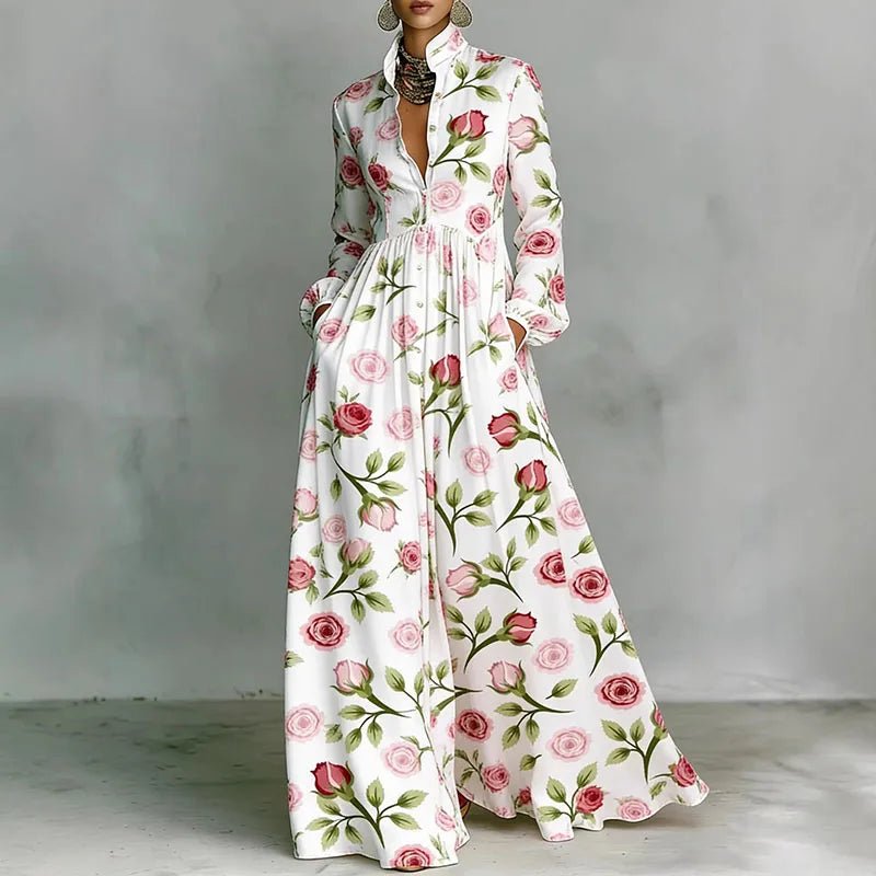 Freya | Abito lungo a vita alta con stampa geometrica da donna
