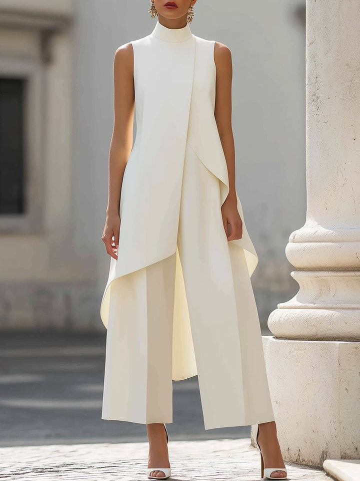 Mia | Women's High Neck Sleeveless Asymmetric Wide-Leg Outfit