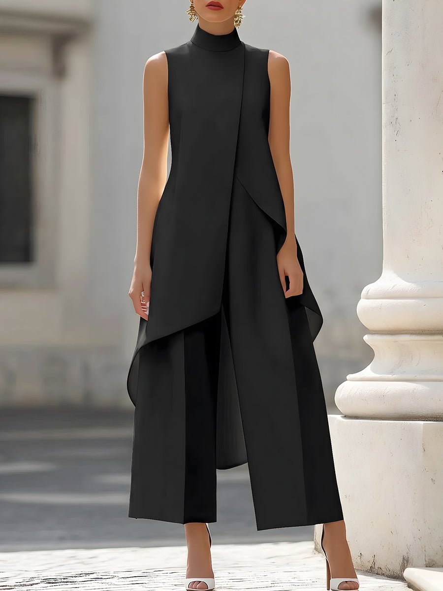 Mia | Women's High Neck Sleeveless Asymmetric Wide-Leg Outfit
